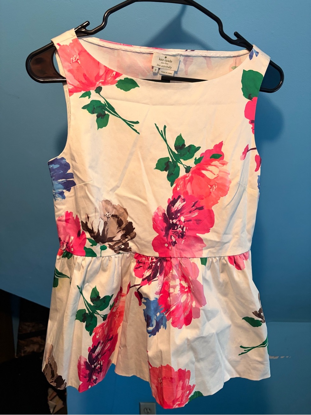 kate spade White Floral Peplum Dress with Pink & Green Accents